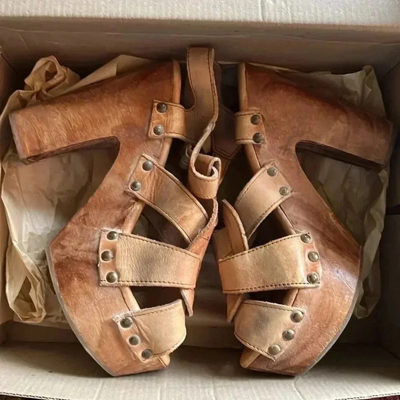 Bed Stu Women’s Melissa Distressed Tan Leather Rustic White 7.5 Platform Sandals - Picture 8 of 14